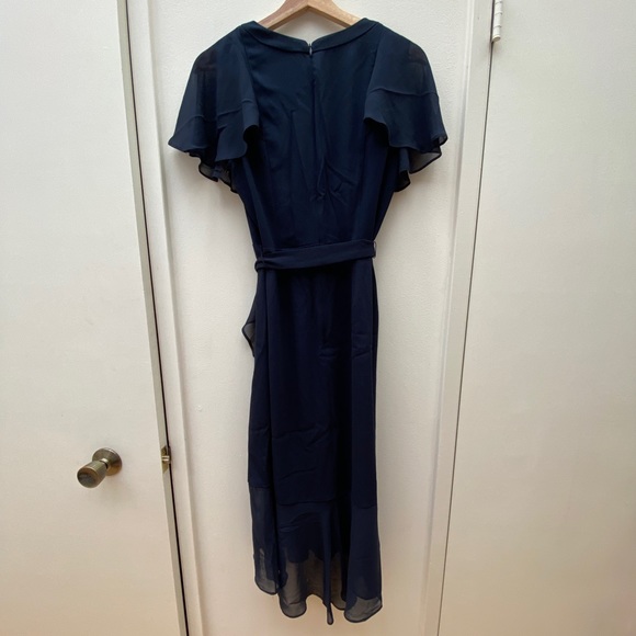 ADRIANA PAPELL Navy Crepe & Chiffon Midi Dress - Picture 6 of 7